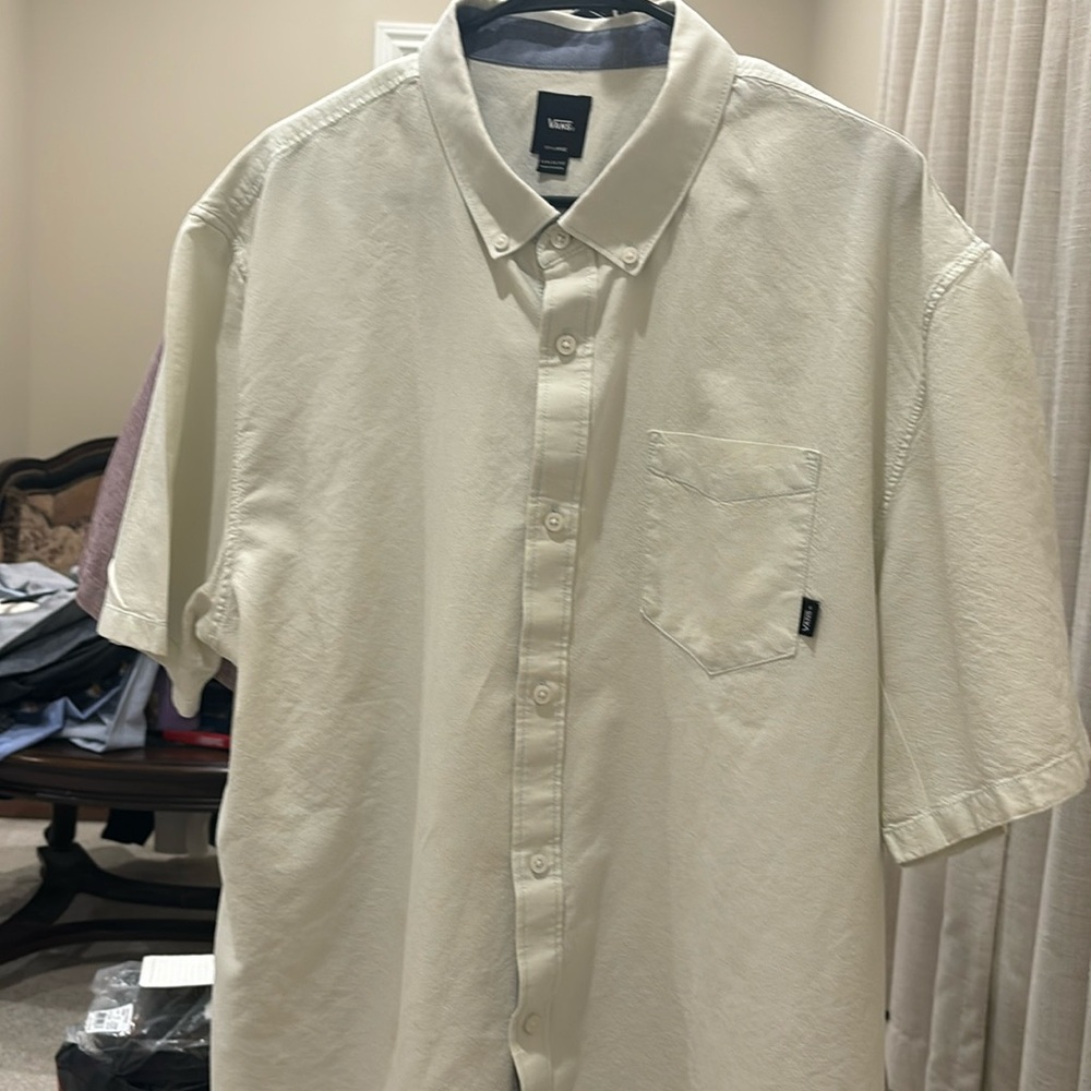 Vans Short Sleeve Button Down Shirt, Light Green Classic Fit XX-Large